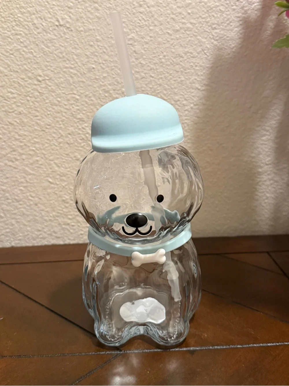 Doodle Dog 🐶 Shaped Glass Tumbler w/ Blue Beanie & Collar- 20 oz- NWT